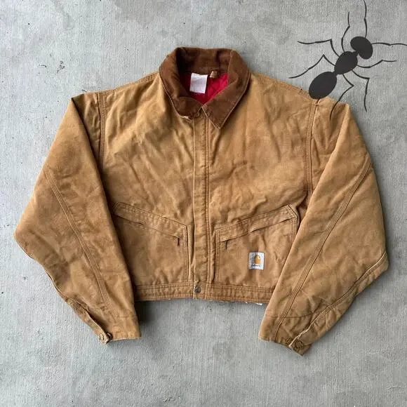 Vintage Y2K Carhartt brown cropped Detroit style work wear jacket - Picture 1 of 8